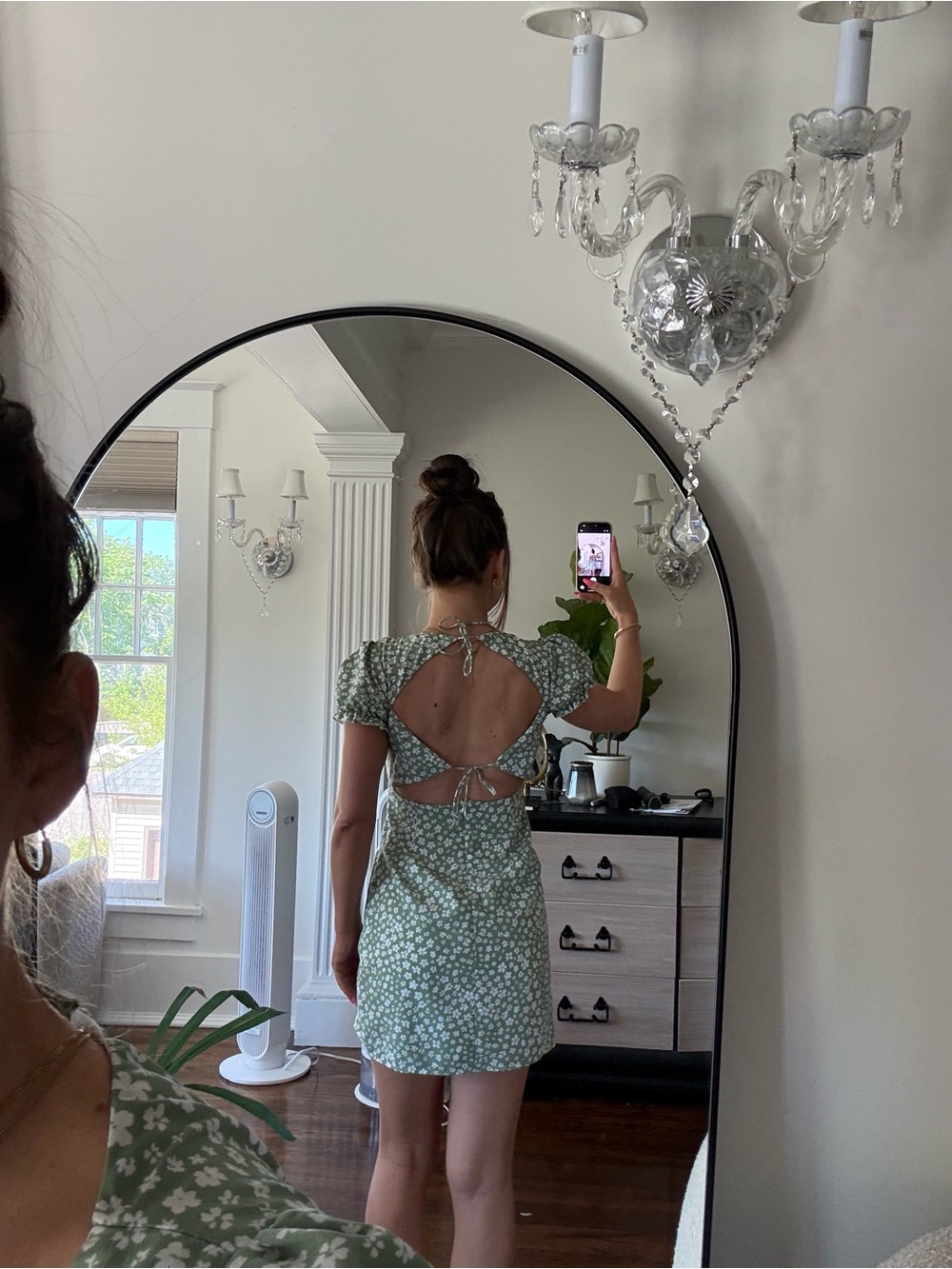 Princess Polly Green Floral Mini Dress with Puff Sleeves - Picture 3 of 4